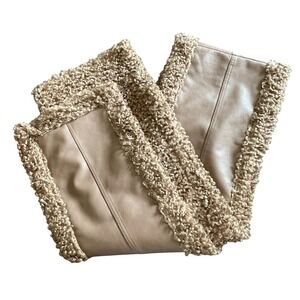 House of Harlow 1960 Tan Faux Leather Sherpa Trim Scarf One Size Boho Clasic